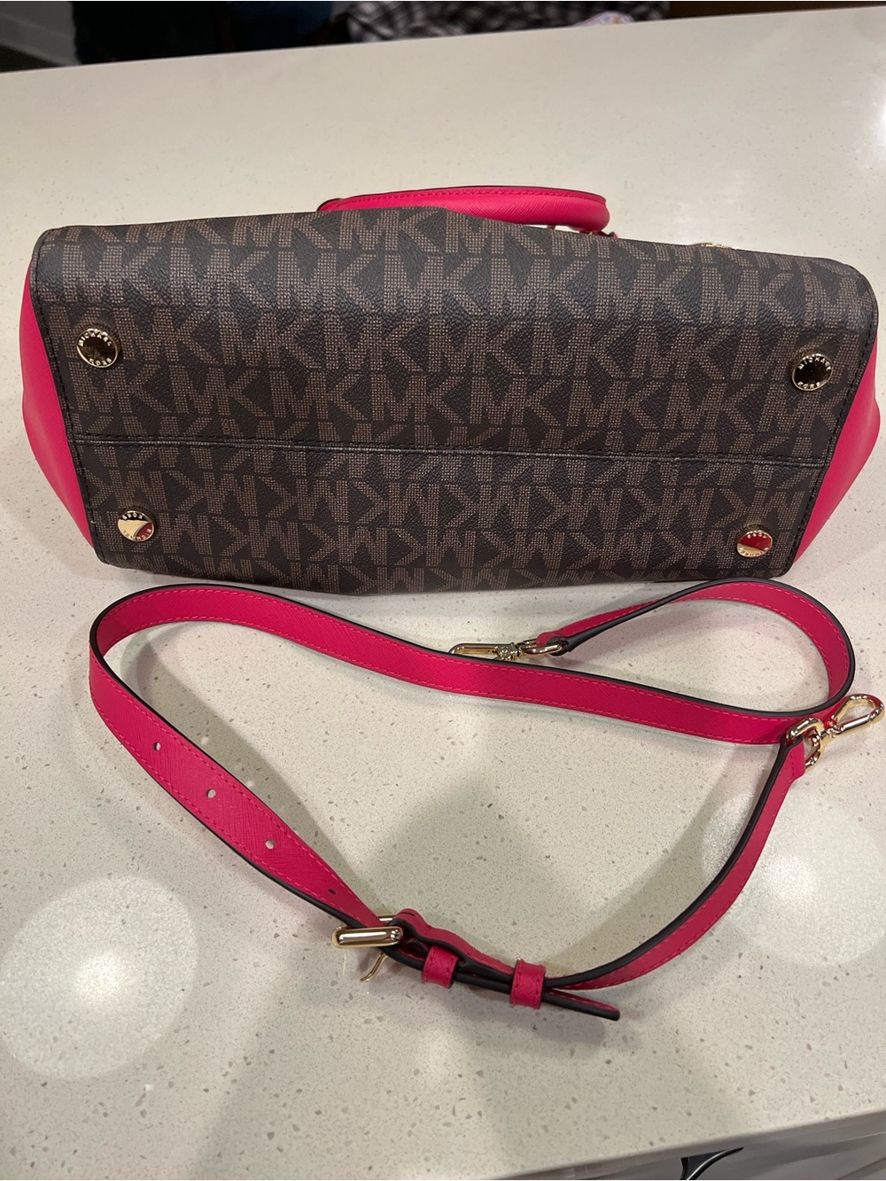 Michael Kors Pink and Brown Signature Satchel W/ Long Strap NEW WITH TAGS - Picture 15 of 15